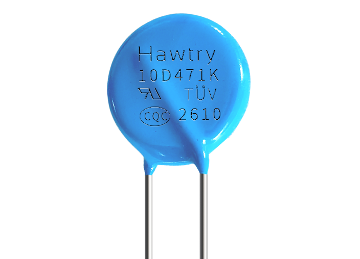 压敏电阻Hawtry10D471K 470V(423~517), 钳位电压775V, 385V/300V, 插件, P=7.5mm